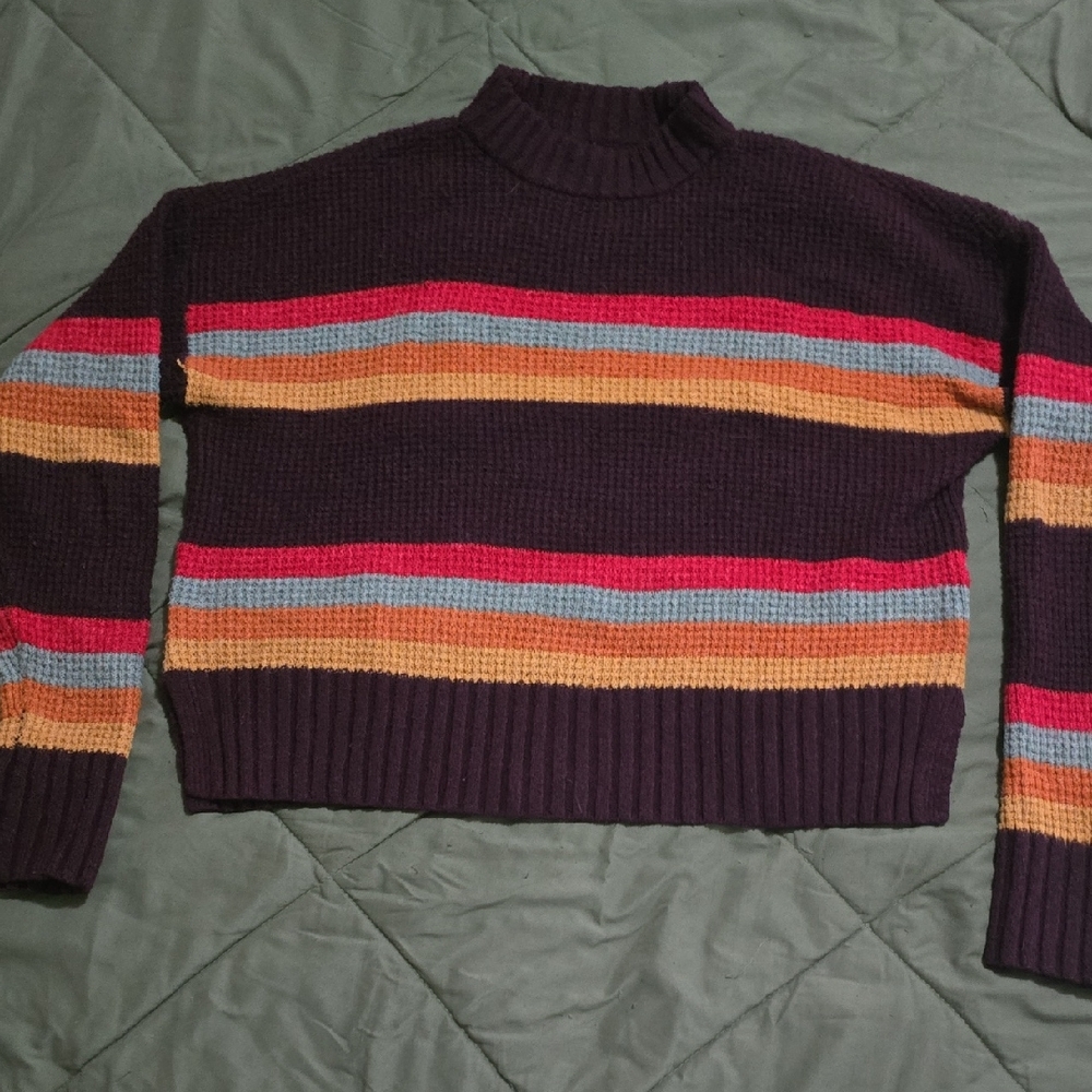 SO Orange And Purple Cowl Neck Sweater with Stripes